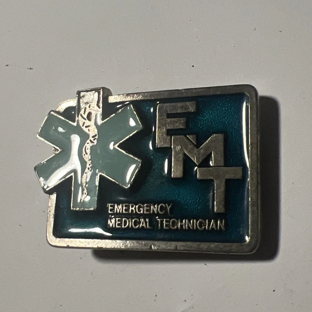 Vintage EMT Belt Buckle Emergency Medical Technician Star of Life Blue Enamel